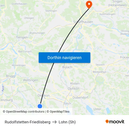 Rudolfstetten-Friedlisberg to Lohn (Sh) map
