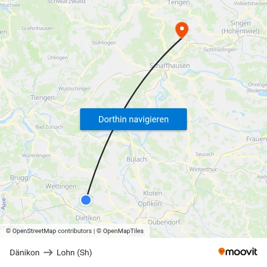 Dänikon to Lohn (Sh) map