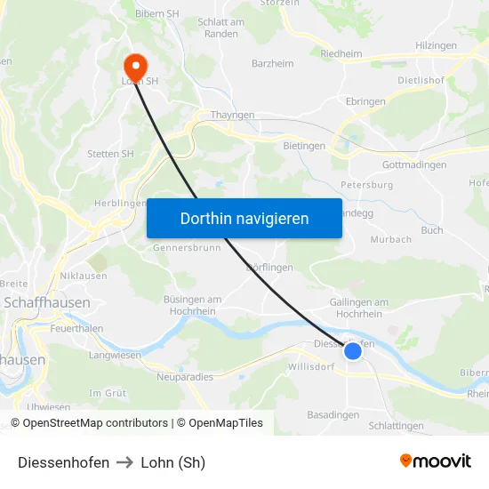 Diessenhofen to Lohn (Sh) map