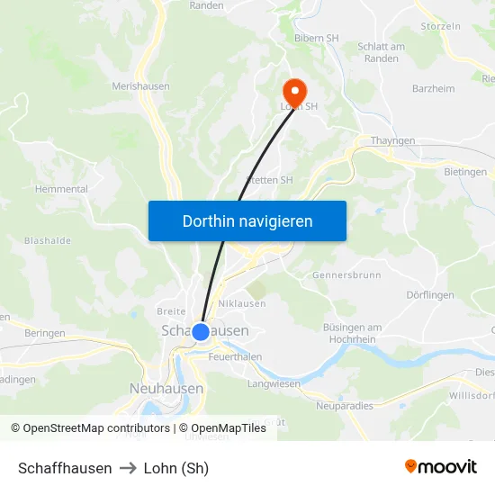 Schaffhausen to Lohn (Sh) map