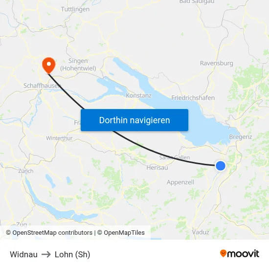 Widnau to Lohn (Sh) map