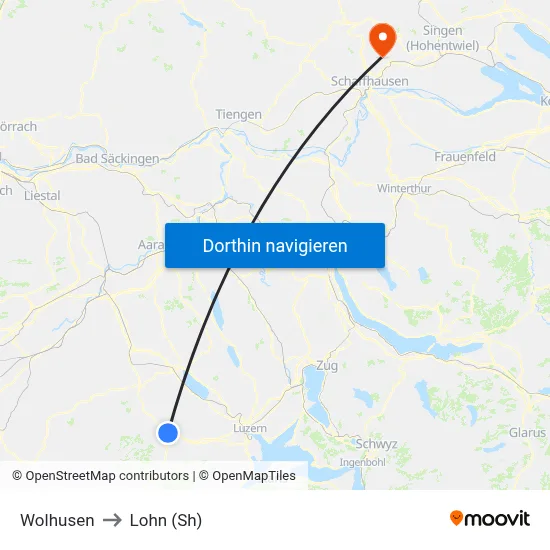 Wolhusen to Lohn (Sh) map
