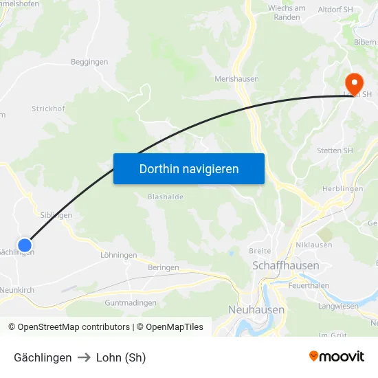 Gächlingen to Lohn (Sh) map