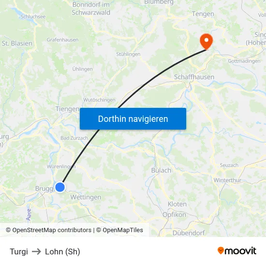 Turgi to Lohn (Sh) map