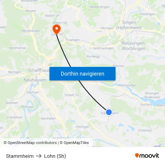 Stammheim to Lohn (Sh) map