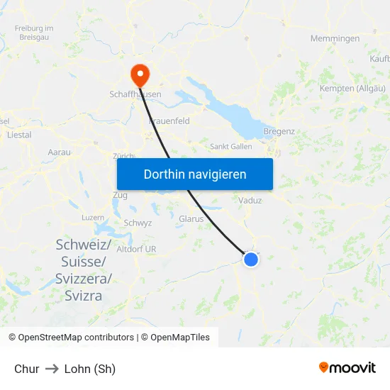 Chur to Lohn (Sh) map