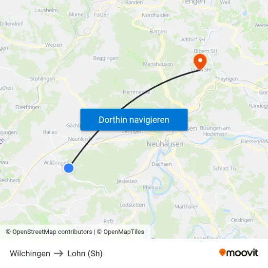 Wilchingen to Lohn (Sh) map