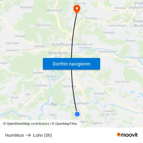 Humlikon to Lohn (Sh) map
