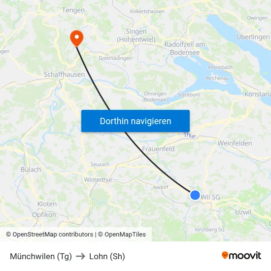 Münchwilen (Tg) to Lohn (Sh) map