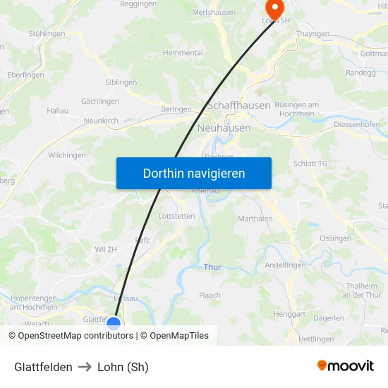 Glattfelden to Lohn (Sh) map