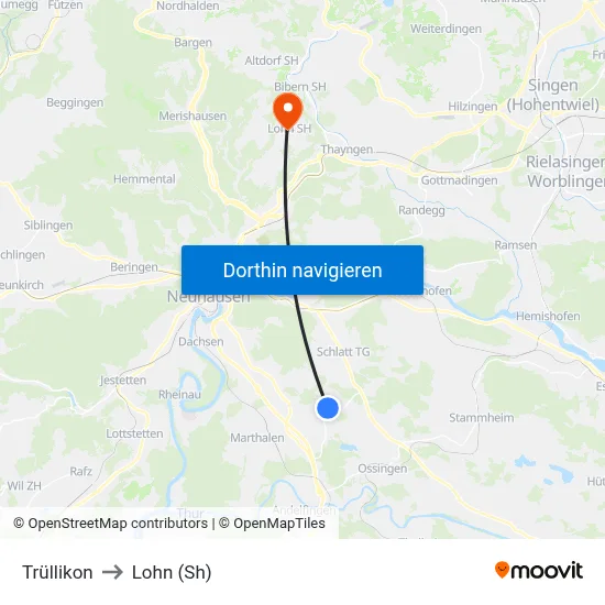 Trüllikon to Lohn (Sh) map