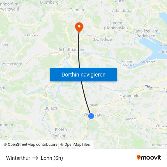 Winterthur to Lohn (Sh) map