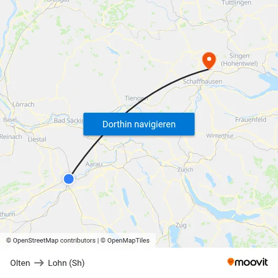 Olten to Lohn (Sh) map