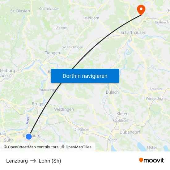 Lenzburg to Lohn (Sh) map