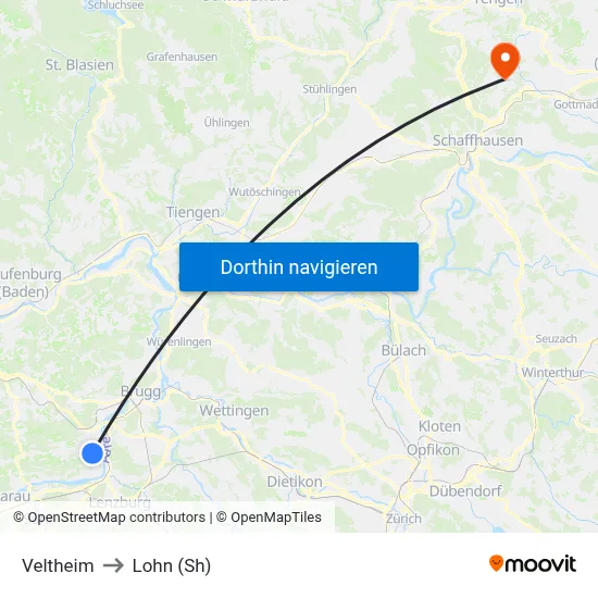 Veltheim to Lohn (Sh) map