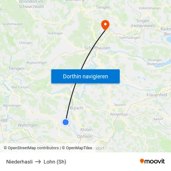 Niederhasli to Lohn (Sh) map