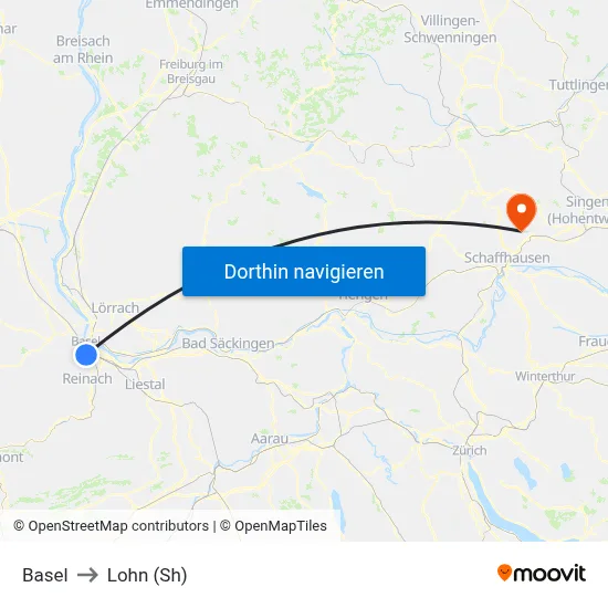 Basel to Lohn (Sh) map