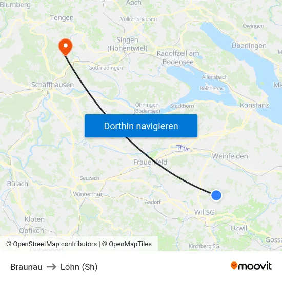 Braunau to Lohn (Sh) map