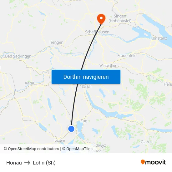 Honau to Lohn (Sh) map