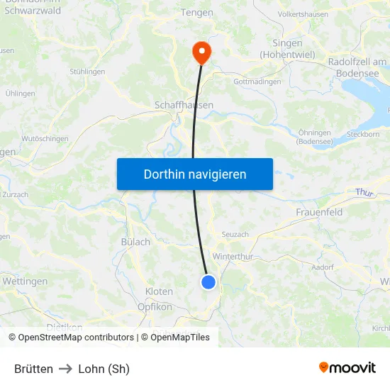 Brütten to Lohn (Sh) map