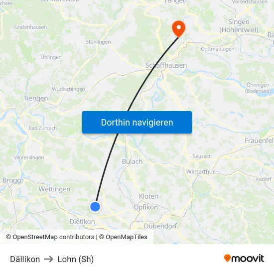 Dällikon to Lohn (Sh) map