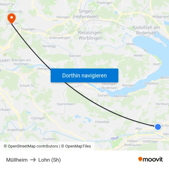 Müllheim to Lohn (Sh) map