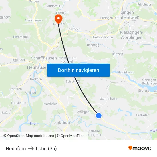 Neunforn to Lohn (Sh) map