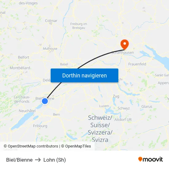 Biel/Bienne to Lohn (Sh) map