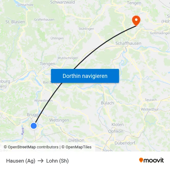 Hausen (Ag) to Lohn (Sh) map