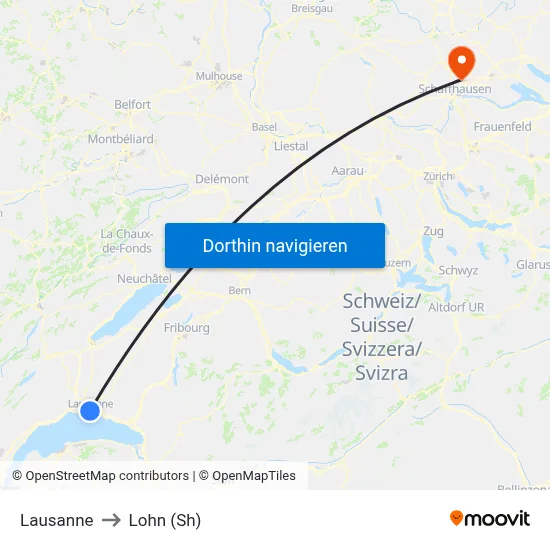 Lausanne to Lohn (Sh) map