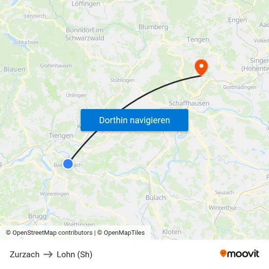 Zurzach to Lohn (Sh) map