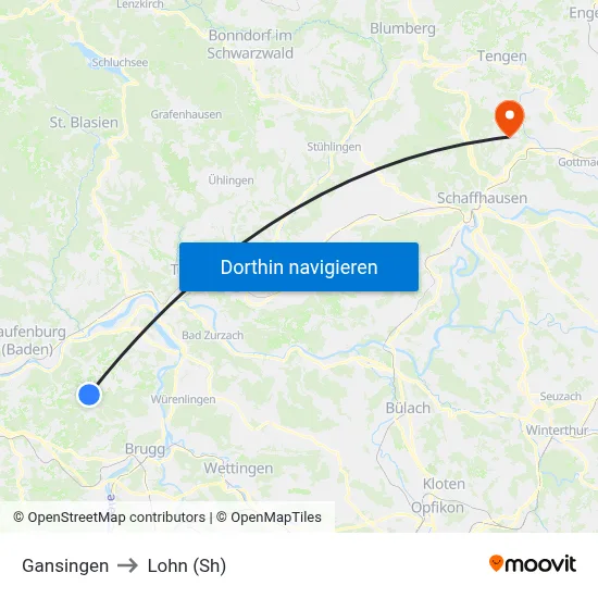 Gansingen to Lohn (Sh) map
