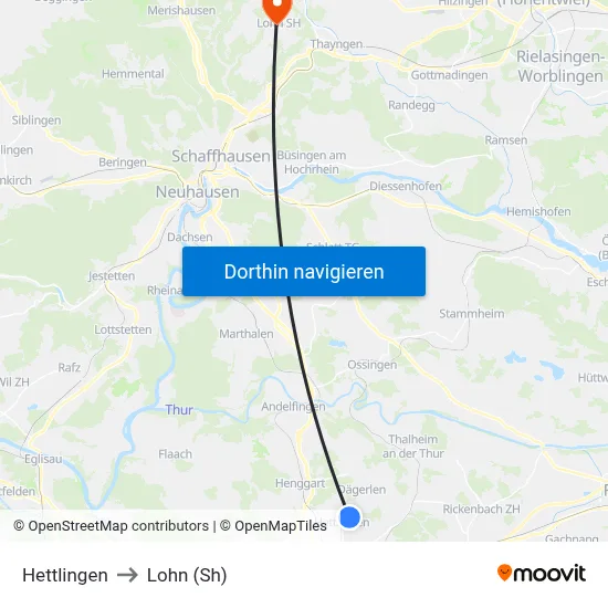 Hettlingen to Lohn (Sh) map