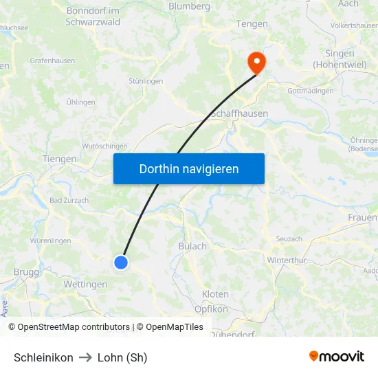 Schleinikon to Lohn (Sh) map