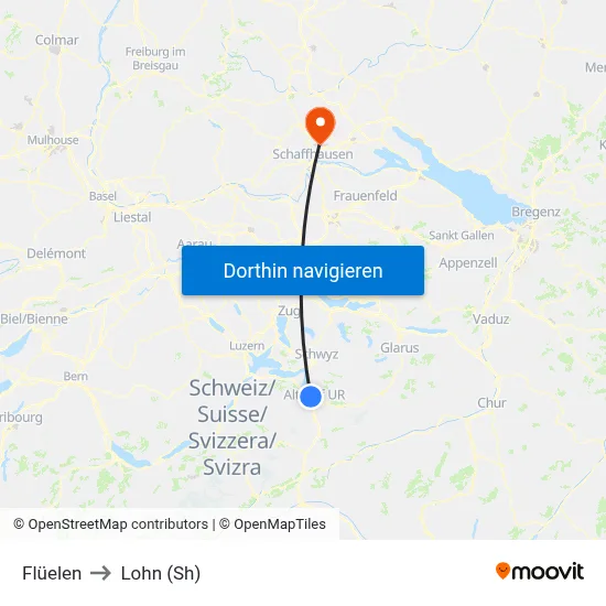 Flüelen to Lohn (Sh) map