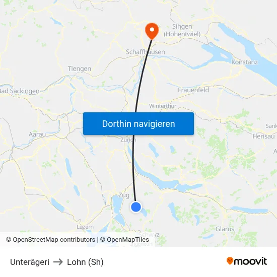 Unterägeri to Lohn (Sh) map