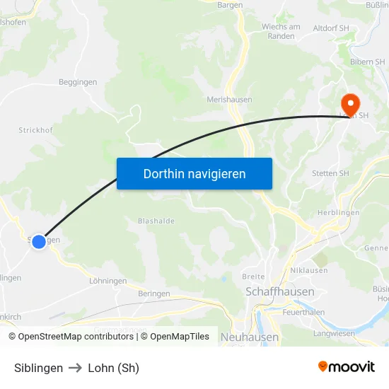 Siblingen to Lohn (Sh) map
