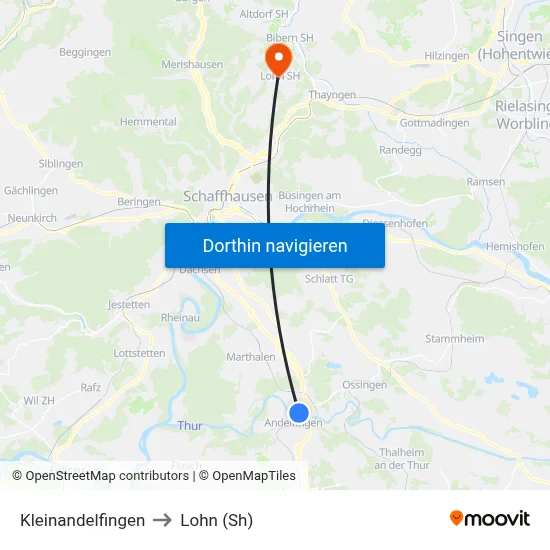 Kleinandelfingen to Lohn (Sh) map