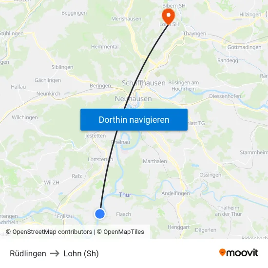 Rüdlingen to Lohn (Sh) map