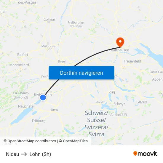 Nidau to Lohn (Sh) map