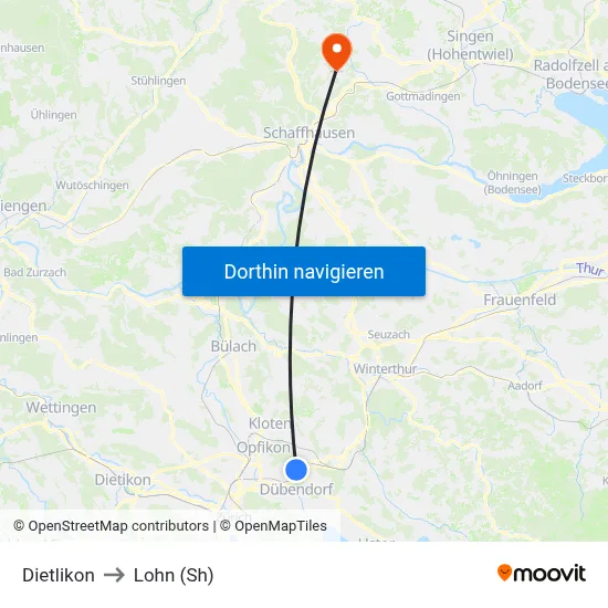 Dietlikon to Lohn (Sh) map