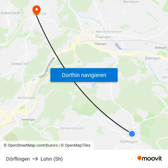 Dörflingen to Lohn (Sh) map