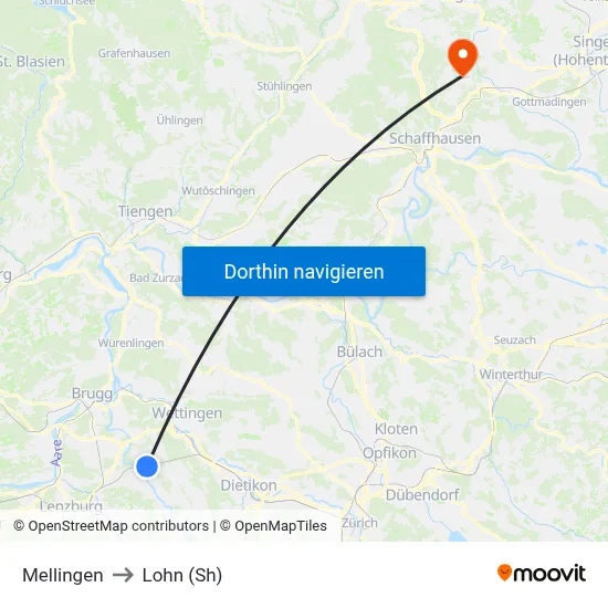 Mellingen to Lohn (Sh) map