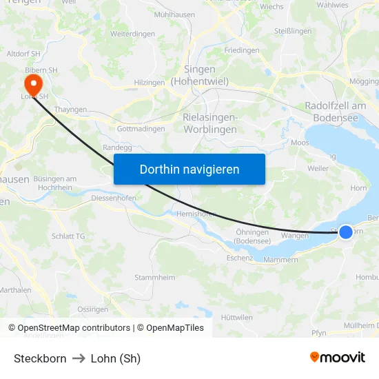 Steckborn to Lohn (Sh) map