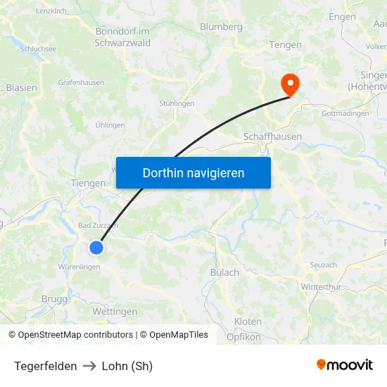 Tegerfelden to Lohn (Sh) map
