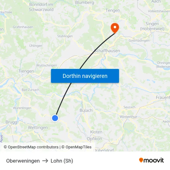 Oberweningen to Lohn (Sh) map