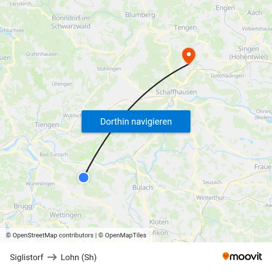 Siglistorf to Lohn (Sh) map
