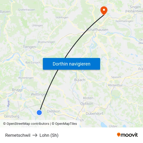 Remetschwil to Lohn (Sh) map