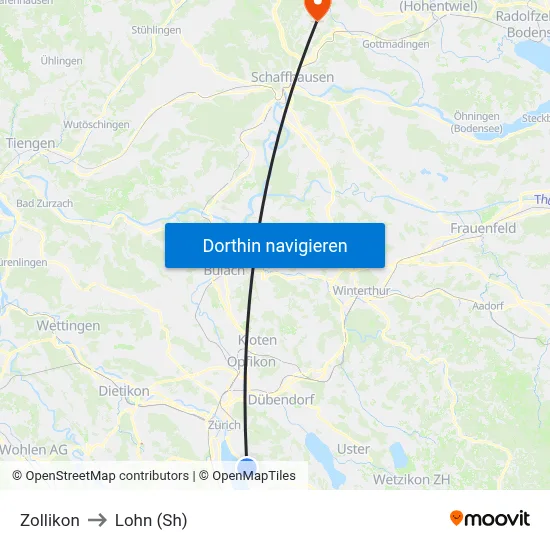 Zollikon to Lohn (Sh) map