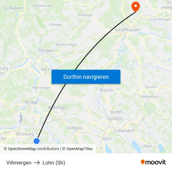 Villmergen to Lohn (Sh) map